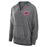 Sweat à capuche col en V molleton français Snow Wash Initiative des Wisconsin Badgers de Heather Gray Fanatics pour femmes