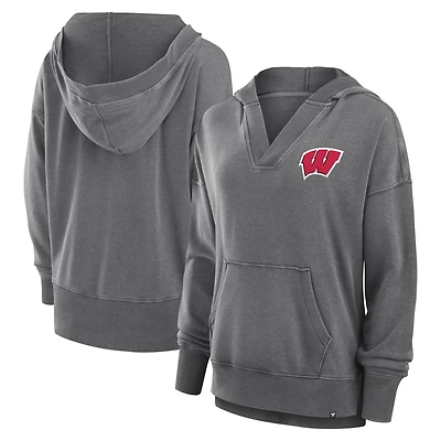 Sweat à capuche col en V molleton français Snow Wash Initiative des Wisconsin Badgers de Heather Gray Fanatics pour femmes