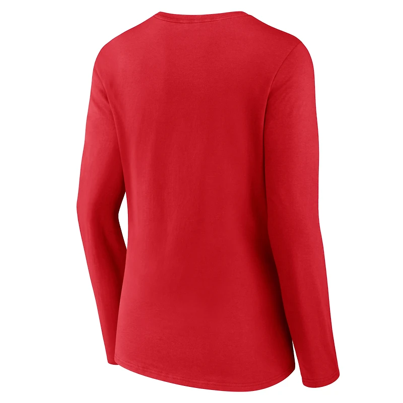 T-shirt à manches longues et col en V Fanatics Red Wisconsin Badgers pour femmes