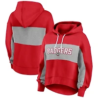 Sweat à capuche Fanatics rouge Wisconsin Badgers pour femme avec fiche de statistiques.