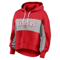 Sweat à capuche Fanatics rouge Wisconsin Badgers pour femme avec fiche de statistiques.