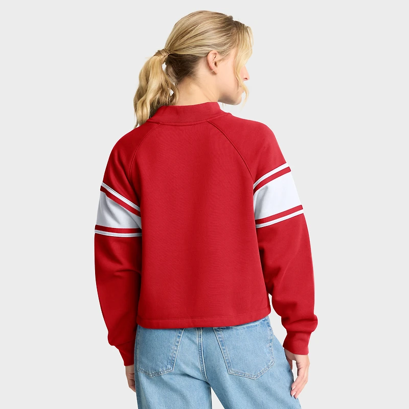 Women's Fanatics Red Wisconsin Badgers Oversized Hometown Premium Punt Coverage Raglan Pullover Sweatshirt