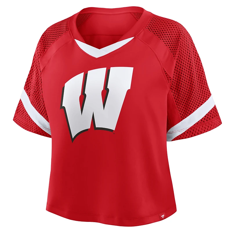 Women's Fanatics Red Wisconsin Badgers Oversized Raglan V-Neck Fashion Jersey