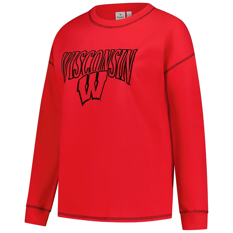 Sweat-shirt à coutures contrastées pour femme Fanatics Red Wisconsin Badgers, grande taille