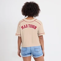 T-shirt court surdimensionné à col en V et imprimé Dominant Force pour femme, couleur beige, des Wisconsin Badgers