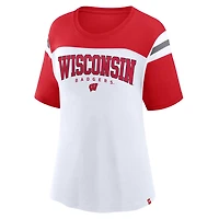 Women's Fanatics White Wisconsin Badgers Color-Block Fundamental Winning T-Shirt