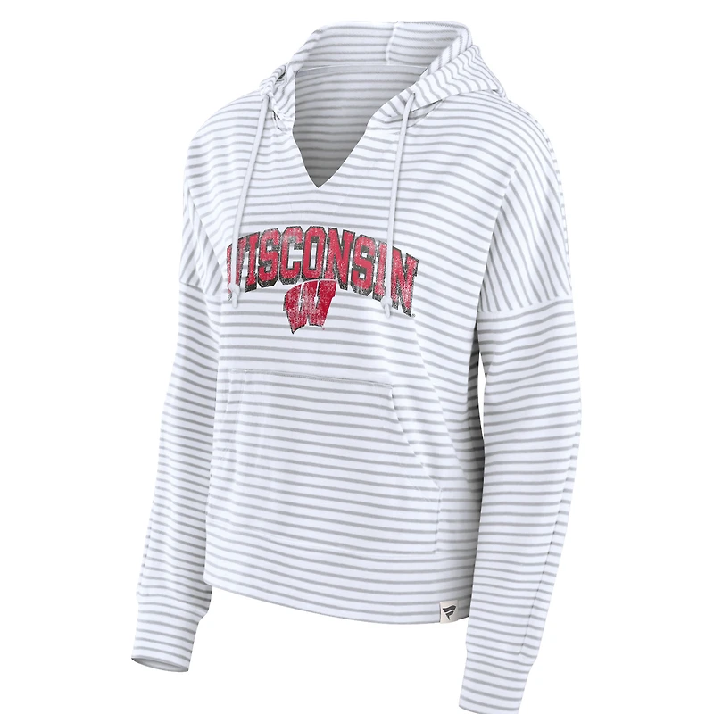 Sweat à capuche rayé blanc col cranté Fanatics pour femmes Badgers du Wisconsin