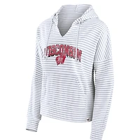 Sweat à capuche rayé blanc col cranté Fanatics pour femmes Badgers du Wisconsin