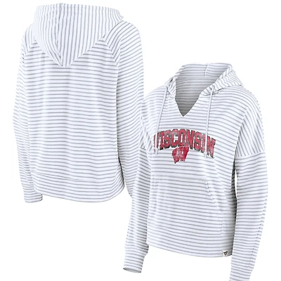 Sweat à capuche rayé blanc col cranté Fanatics pour femmes Badgers du Wisconsin
