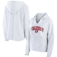 Sweat à capuche rayé blanc col cranté Fanatics pour femmes Badgers du Wisconsin