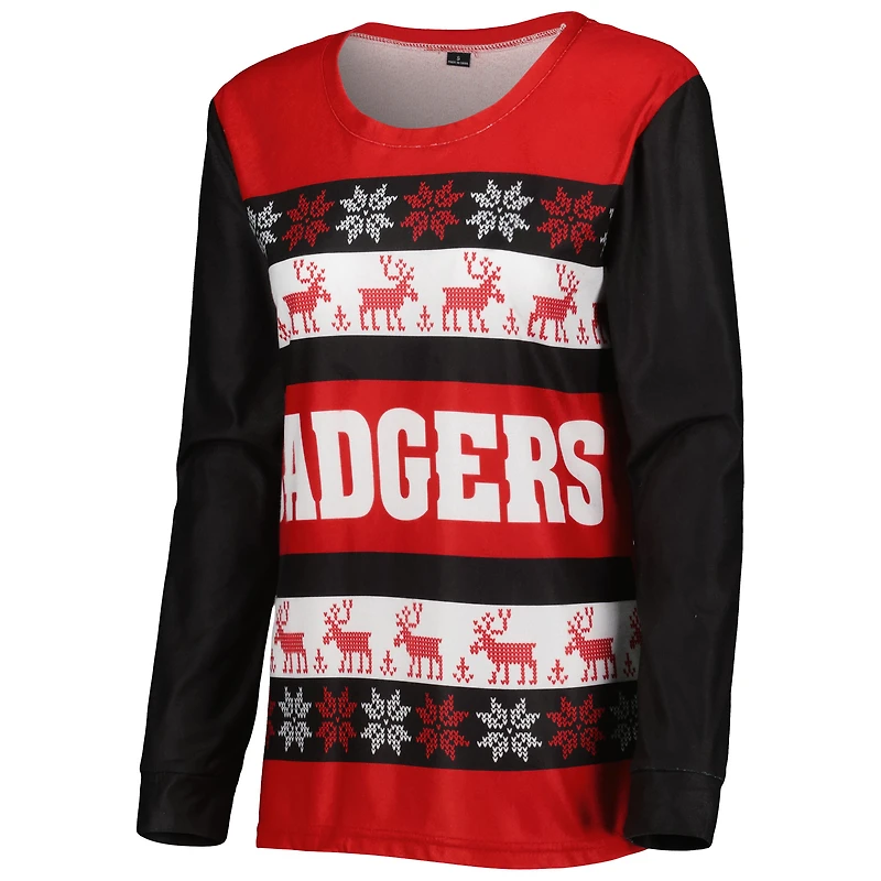 Women's FOCO Red Wisconsin Badgers Ugly Long Sleeve T-Shirt & Pajama Pants Sleep Set