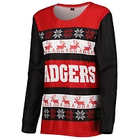 Women's FOCO Red Wisconsin Badgers Ugly Long Sleeve T-Shirt & Pajama Pants Sleep Set