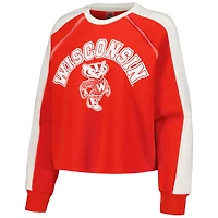Women's Gameday Couture Red Wisconsin Badgers Blindside Raglan Cropped Pullover Sweatshirt