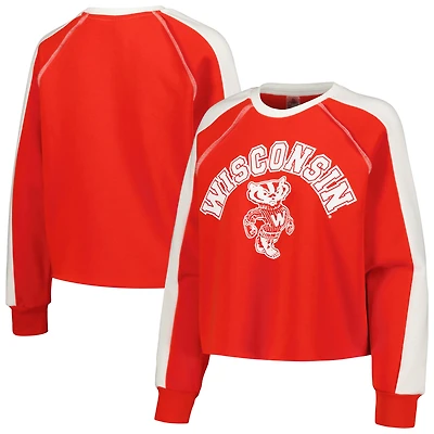 Women's Gameday Couture Red Wisconsin Badgers Blindside Raglan Cropped Pullover Sweatshirt