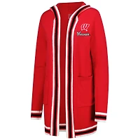 Cardigan à rayures arrondies tri-blend Gameday Couture rouge pour femme des Wisconsin Badgers
