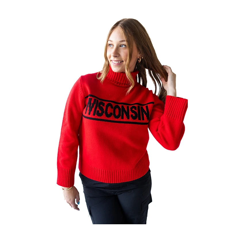 Pull à col roulé en chenille rouge des Wisconsin Badgers pour femme