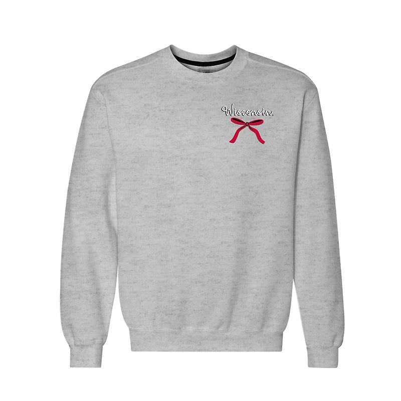 Women's Heather Gray Wisconsin Badgers Classic Merry Christmas Tree Crewneck Sweatshirt