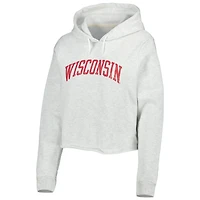 Sweat à capuche court pour femme League Collegiate Wear Ash Wisconsin Badgers 2-Hit 1636