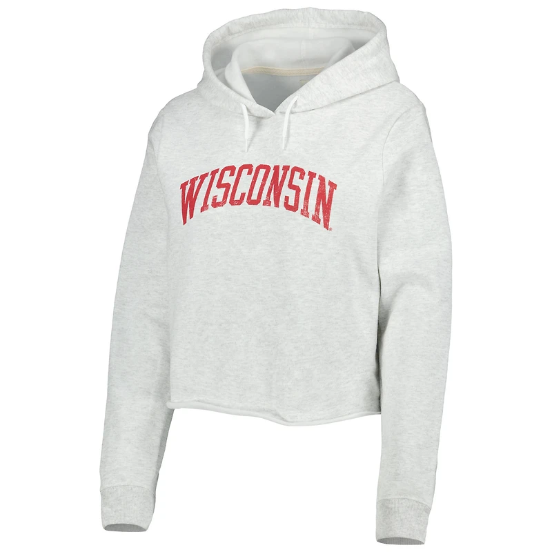 Women's League Collegiate Wear Ash Wisconsin Badgers 2-Hit 1636 Cropped Pullover Hoodie