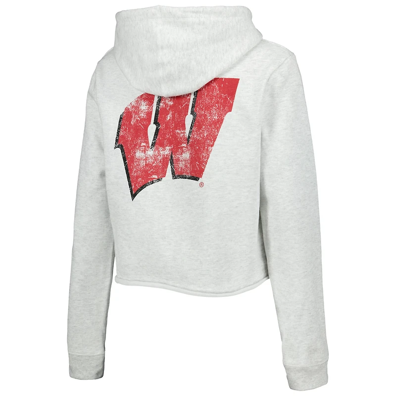 Sweat à capuche court pour femme League Collegiate Wear Ash Wisconsin Badgers 2-Hit 1636