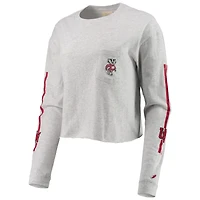 T-shirt court à manches longues en coton gris chiné Wisconsin Badgers Clothesline pour femmes de la Ligue universitaire