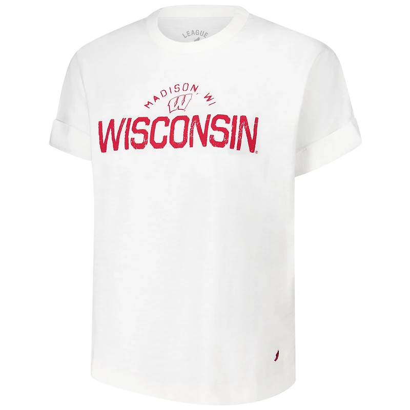 Women's League Collegiate Wear White Wisconsin Badgers Slub Rolled Cuff T-Shirt