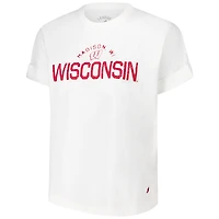 Women's League Collegiate Wear White Wisconsin Badgers Slub Rolled Cuff T-Shirt