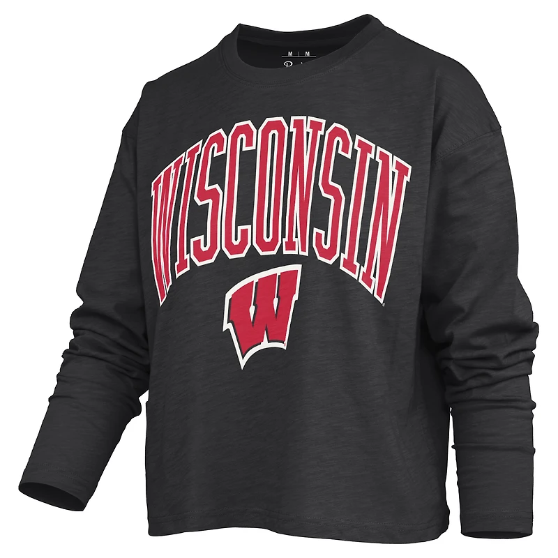 Women's Pressbox Black Wisconsin Badgers Motley Boxy Waist-Length Long Sleeve T-Shirt