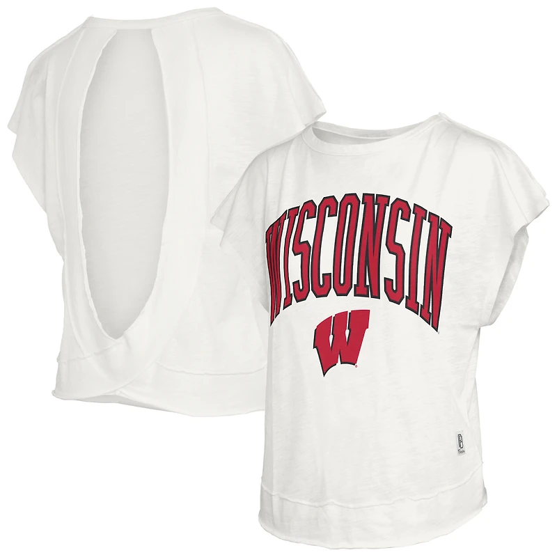 Women's Pressbox  Cream Wisconsin Badgers Nelson Movement Open Back Slub T-Shirt