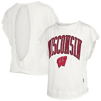 Women's Pressbox  Cream Wisconsin Badgers Nelson Movement Open Back Slub T-Shirt