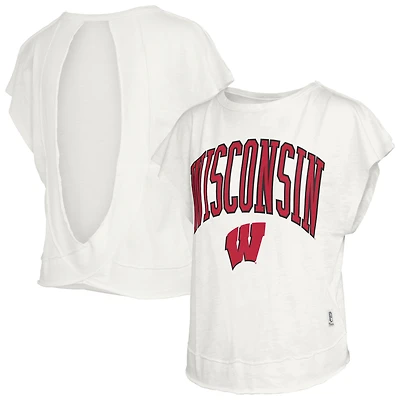 T-shirt Pressbox Cream pour femmes, Wisconsin Badgers, Nelson Movement, dos ouvert, en flammé.