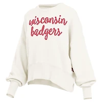Women's Pressbox Cream Wisconsin Badgers Oversized Chelsea Waist Length Pullover Sweatshirt