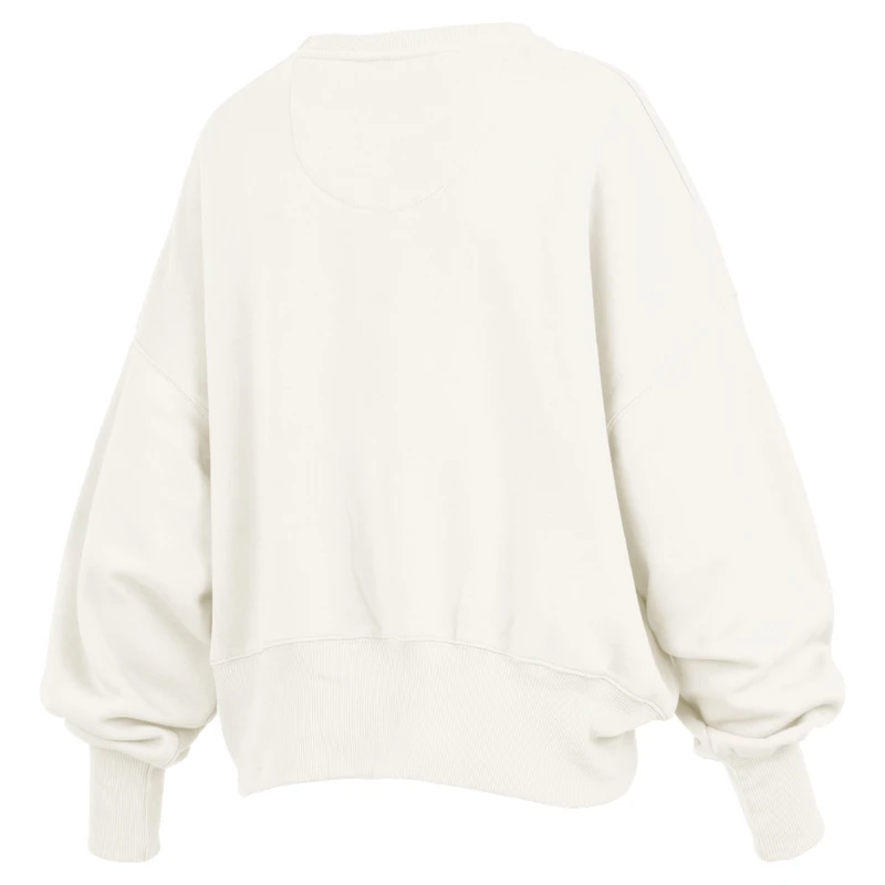 Women's Pressbox Cream Wisconsin Badgers Oversized Chelsea Waist Length Pullover Sweatshirt