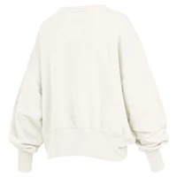 Women's Pressbox Cream Wisconsin Badgers Oversized Chelsea Waist Length Pullover Sweatshirt
