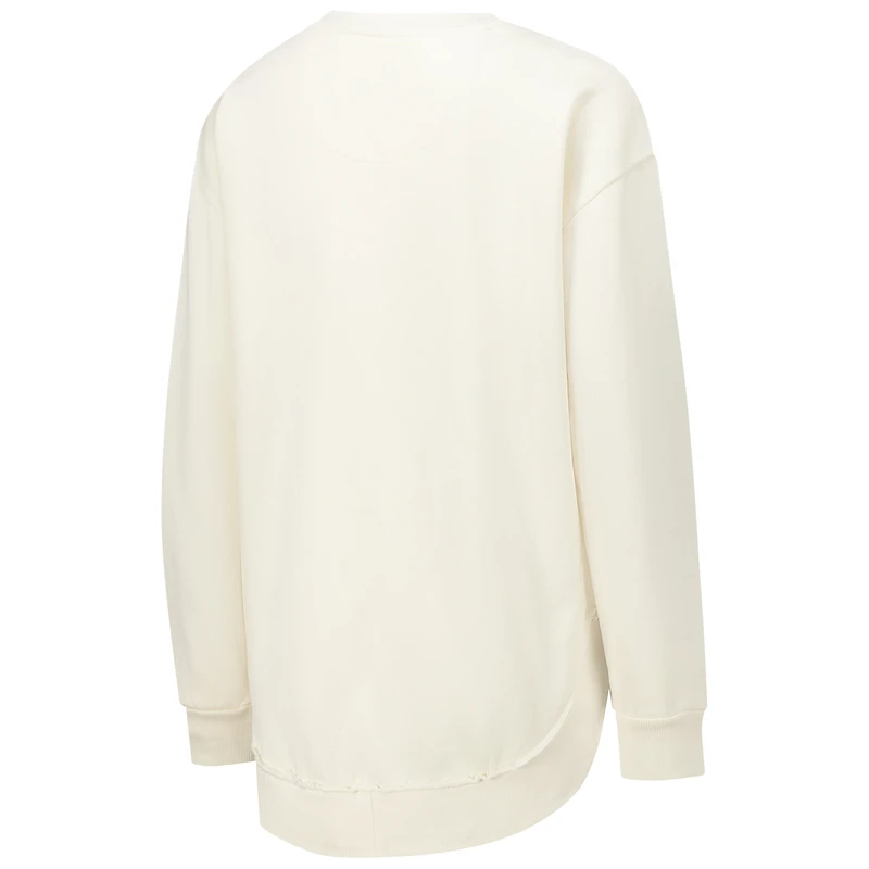 Women's Pressbox Cream Wisconsin Badgers Poncho Fleece Crew Sweatshirt