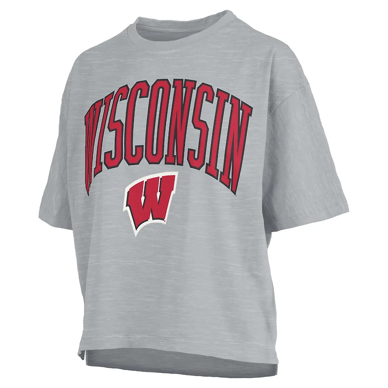 Women's Pressbox  Gray Wisconsin Badgers Nelson T-Shirt