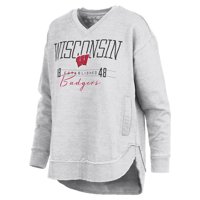 Women's Pressbox  Heather Gray Wisconsin Badgers Marcus East Hall Poncho V-Neck Sweatshirt