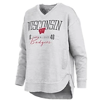 Women's Pressbox  Heather Gray Wisconsin Badgers Marcus East Hall Poncho V-Neck Sweatshirt