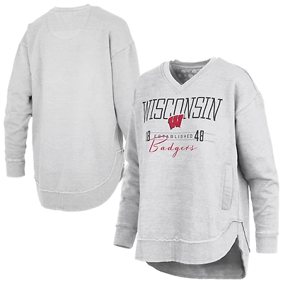 Women's Pressbox  Heather Gray Wisconsin Badgers Marcus East Hall Poncho V-Neck Sweatshirt