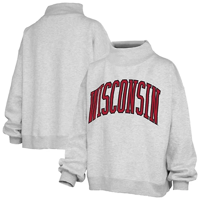 Women's Pressbox Heather Gray Wisconsin Badgers Oversized Nelson Mock Neck Sweatshirt