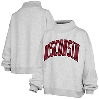 Women's Pressbox Heather Gray Wisconsin Badgers Oversized Nelson Mock Neck Sweatshirt