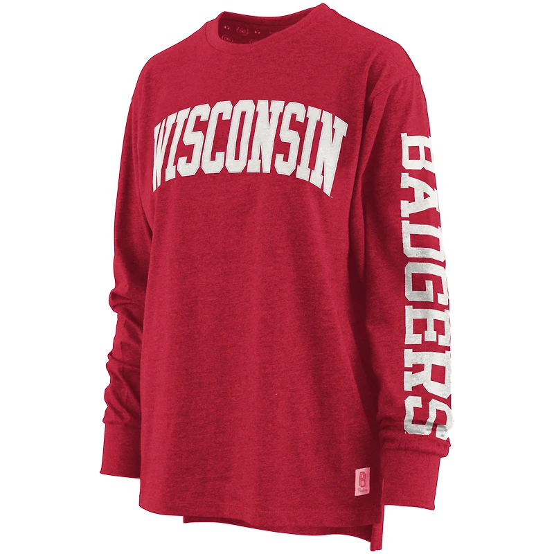 T-shirt à manches longues pour femmes Pressbox rouge chiné Wisconsin Badgers Two-Hit Canyon