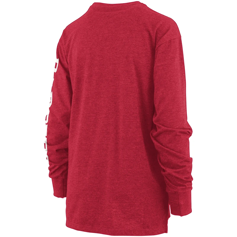 Women's Pressbox Heathered Red Wisconsin Badgers Two-Hit Canyon Long Sleeve T-Shirt