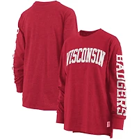 T-shirt à manches longues pour femmes Pressbox rouge chiné Wisconsin Badgers Two-Hit Canyon