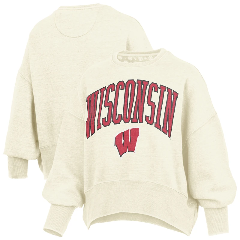 Sweat-shirt ras du cou surdimensionné à taille haute pour femme, coupe naturelle, des Wisconsin Badgers
