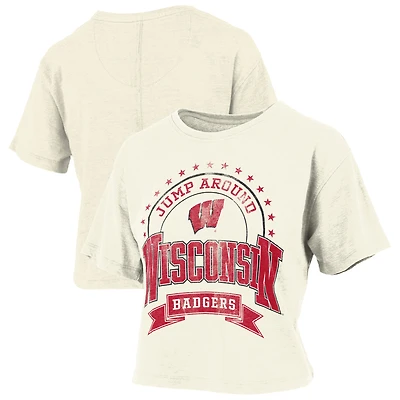 Women's Pressbox Natural Wisconsin Badgers Vintage Wash Waist-Length Slub T-Shirt