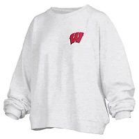 Women's Pressbox Oatmeal Wisconsin Badgers Waist Length Oversized Janise Melange Sweatshirt