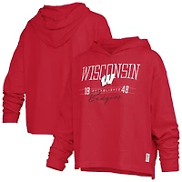 Women's Pressbox  Red Wisconsin Badgers Castillo Slub Waist Length Long Sleeve Hooded T-Shirt