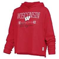 Women's Pressbox  Red Wisconsin Badgers Castillo Slub Waist Length Long Sleeve Hooded T-Shirt