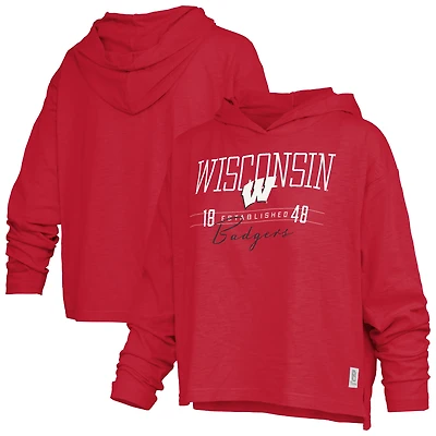 Women's Pressbox  Red Wisconsin Badgers Castillo Slub Waist Length Long Sleeve Hooded T-Shirt